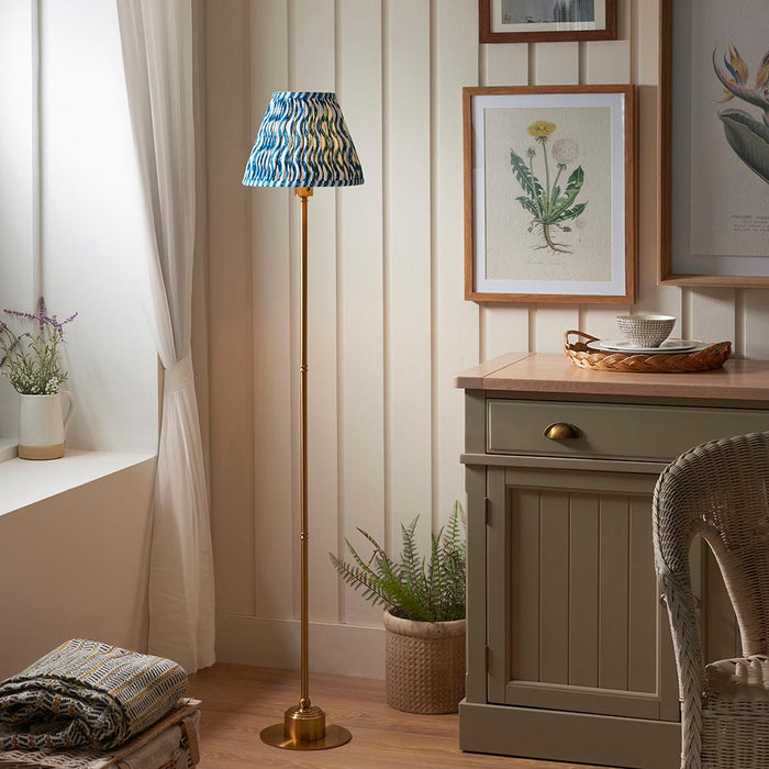 Burley Rechargeable And Ripple 25cm Marlin Blue Shade Floor Lamp In Brushed Aged Brass