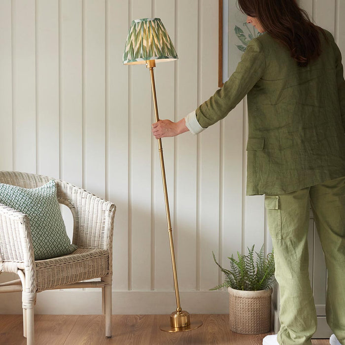 Burley Rechargeable And Zigzag 25cm Cotswold Green Shade Floor Lamp In Brushed Aged Brass