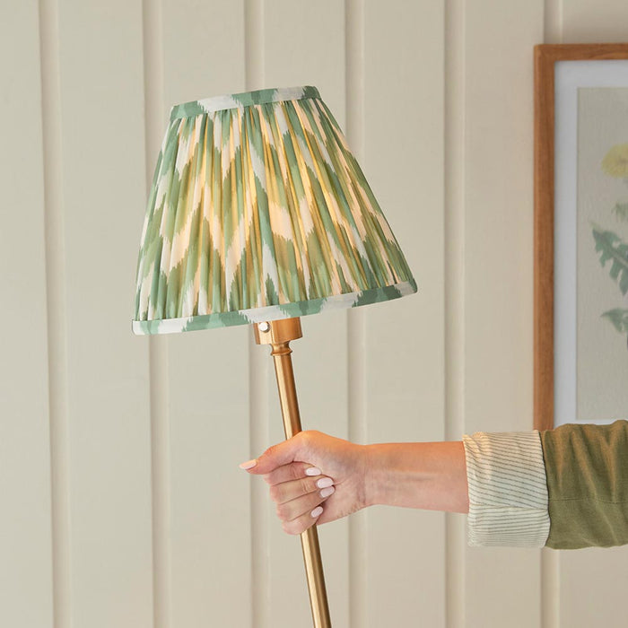 Burley Rechargeable And Zigzag 25cm Cotswold Green Shade Floor Lamp In Brushed Aged Brass