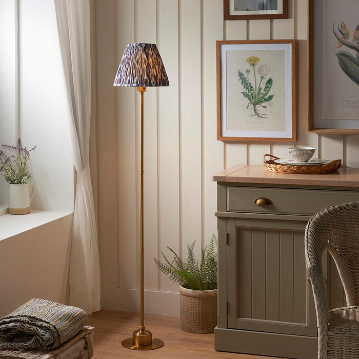 Burley Rechargeable And Ikat 25cm Pearl Grey Floor Lamp In Brushed Aged Brass