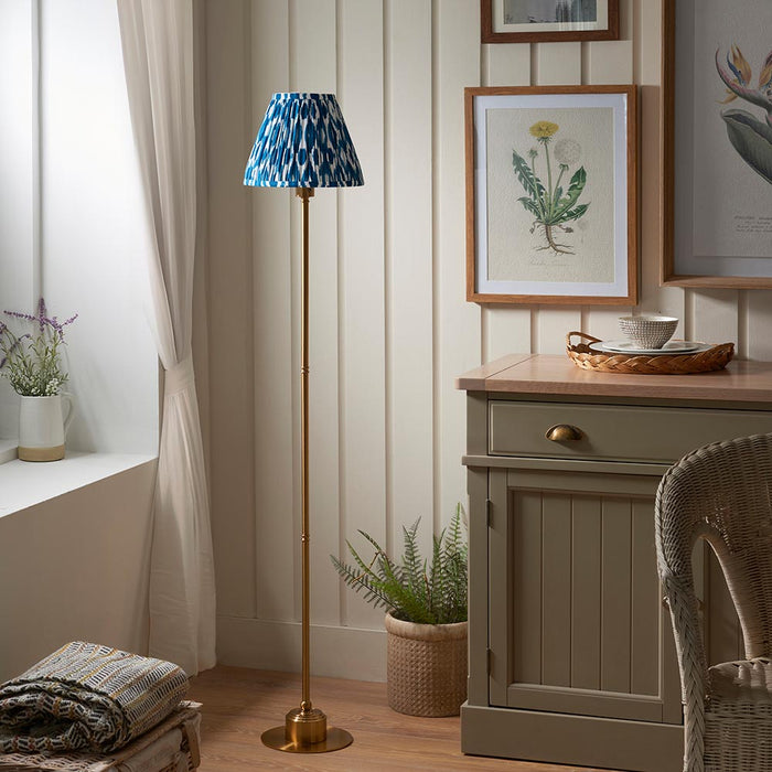 Burley Rechargeable And Ikat 25cm Marin Blue Shade Floor Lamp In Brushed Aged Brass