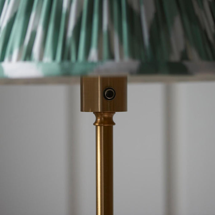 Burley Rechargeable And Zigzag 30cm Cotswold Green Shade Floor Lamp In Brushed Aged Brass