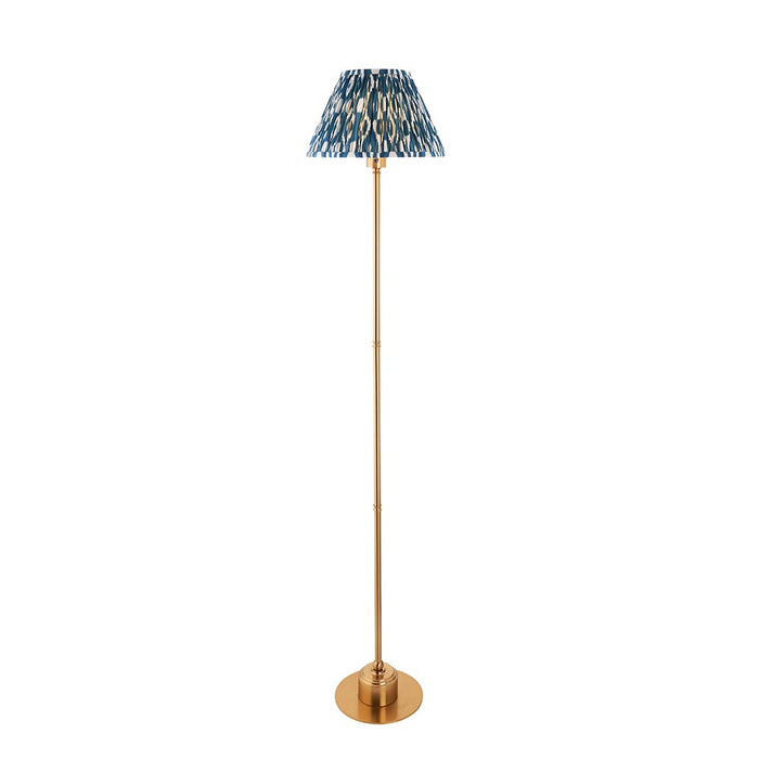 Burley Rechargeable And Ikat 30cm Marin Blue Shade Floor Lamp In Brushed Aged Brass