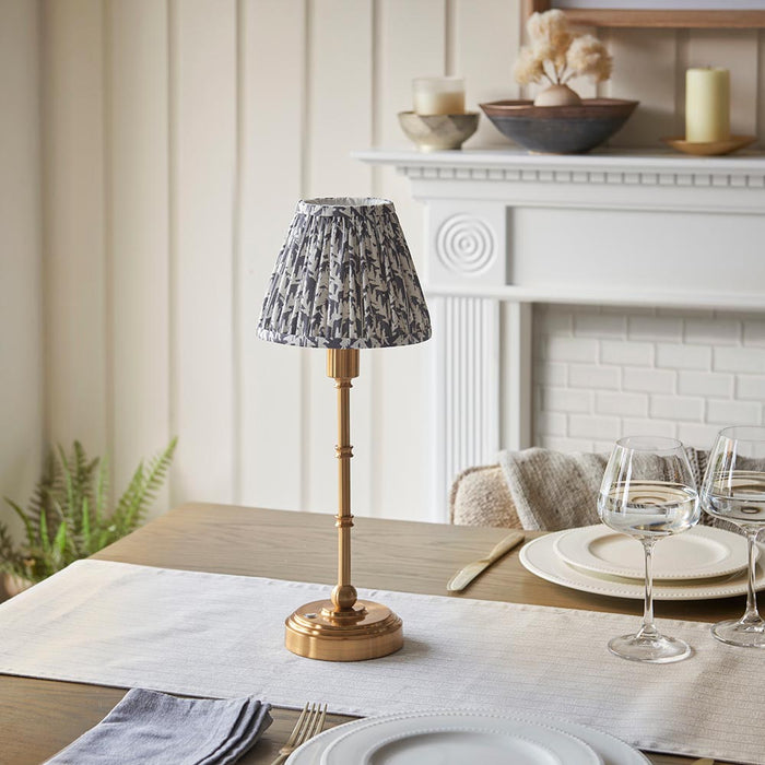 Burley Rechargeable And Leaf 16cm Pearl Grey Shade Table Lamp In Brushed Aged Brass