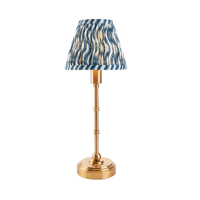 Burley Rechargeable And Ripple 16cm Marlin Blue Shade Table Lamp In Brushed Aged Brass