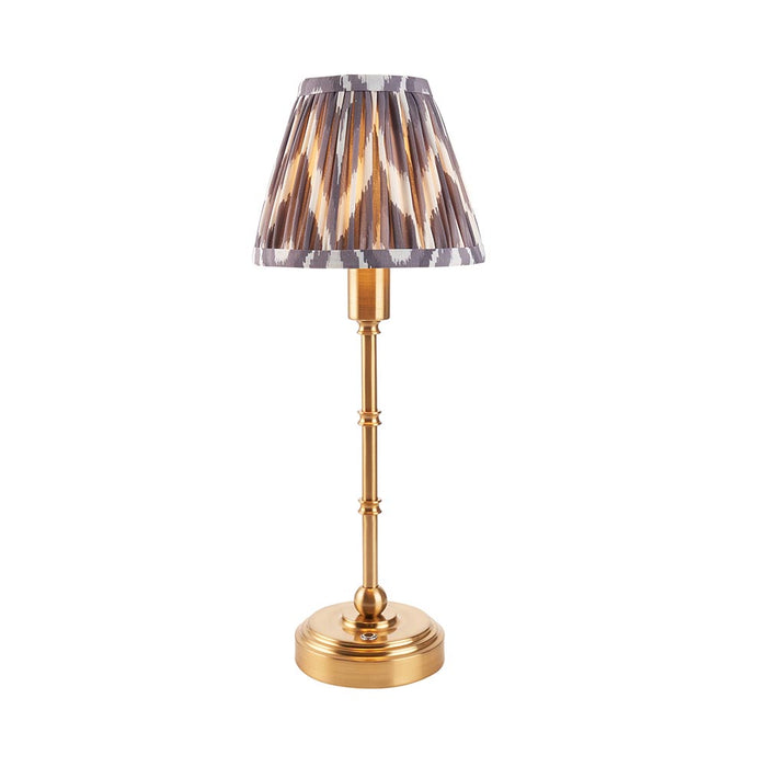 Burley Rechargeable And Zigzag 16cm Pearl Grey Shade Table Lamp In Brushed Aged Brass