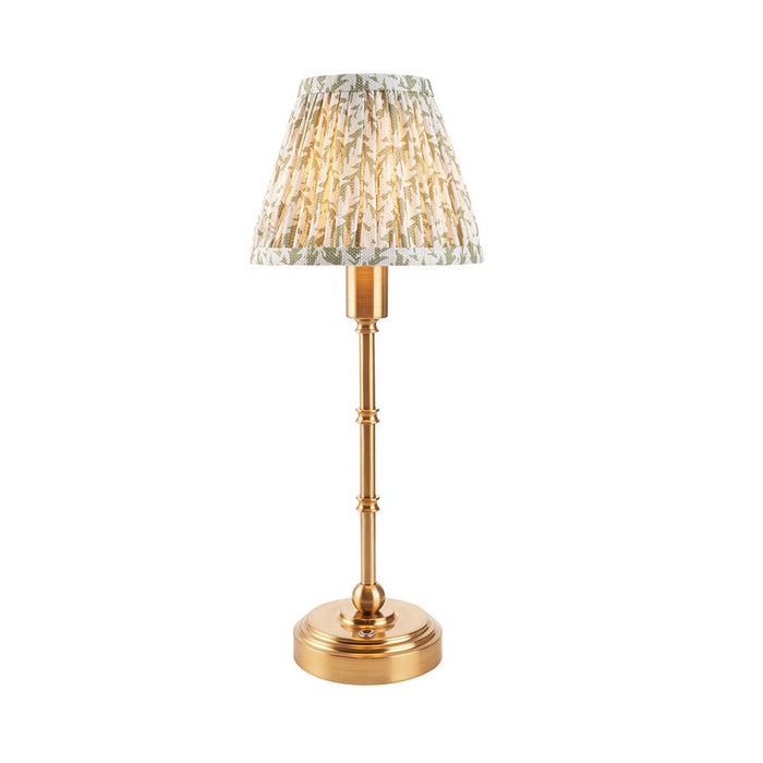 Burley Rechargeable And Leaf 16cm Herb Garden Green Shade Table Lamp In Brushed Aged Brass