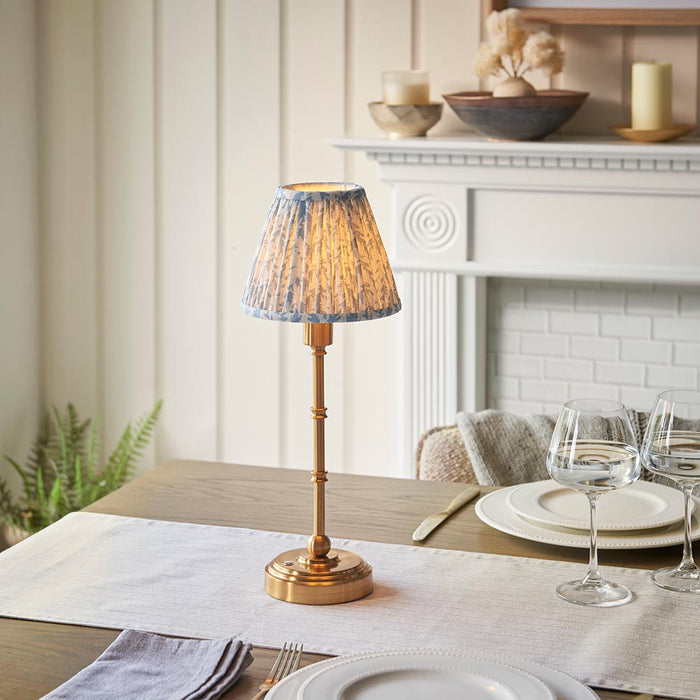 Burley Rechargeable And Leaf 16cm Shell Bay Blue Shade Table Lamp In Brushed Aged Brass