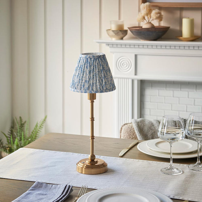 Burley Rechargeable And Leaf 16cm Shell Bay Blue Shade Table Lamp In Brushed Aged Brass