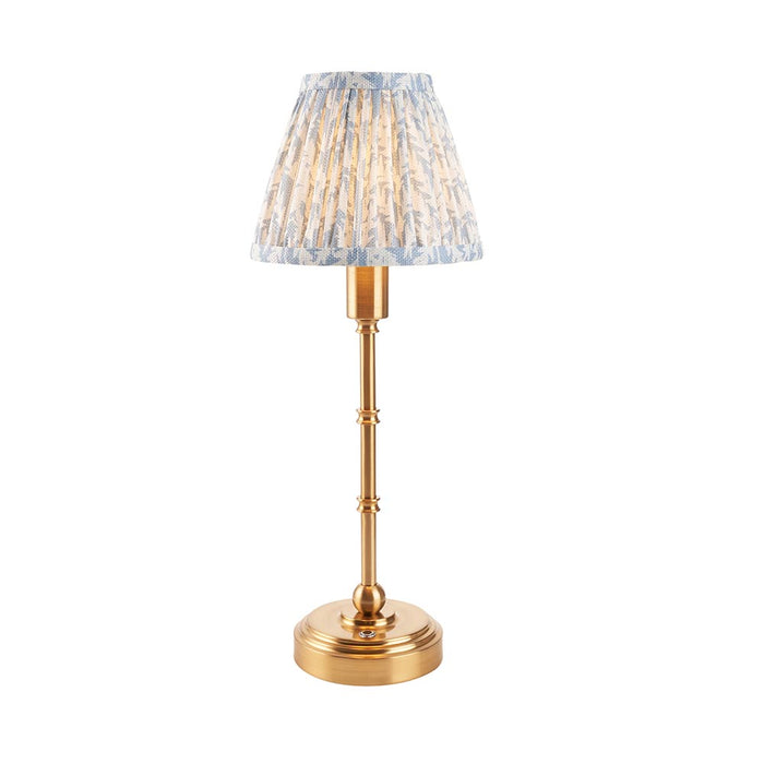 Burley Rechargeable And Leaf 16cm Shell Bay Blue Shade Table Lamp In Brushed Aged Brass