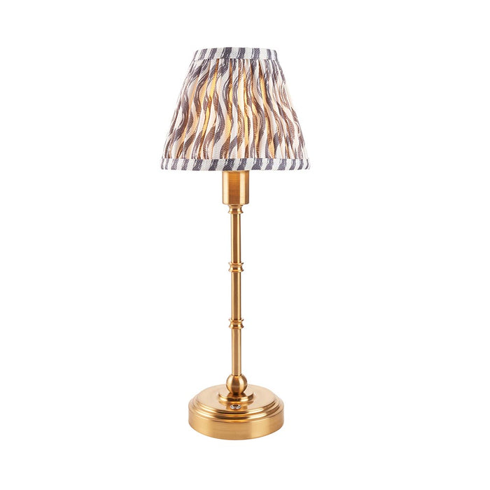 Burley Rechargeable And Ripple 16cm Pearl Grey Shade Table Lamp In Brushed Aged Brass