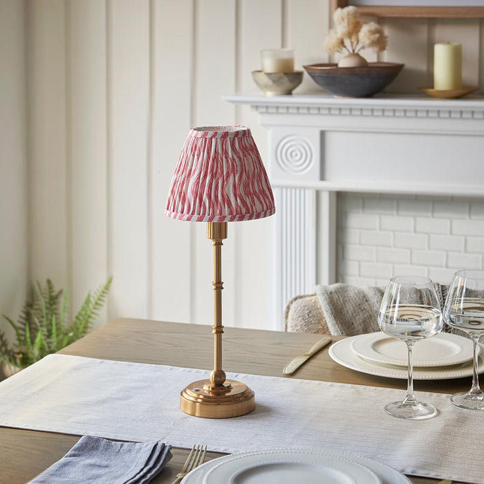 Burley Rechargeable And Ripple 16cm Coral Pink Shade Table Lamp In Brushed Aged Brass