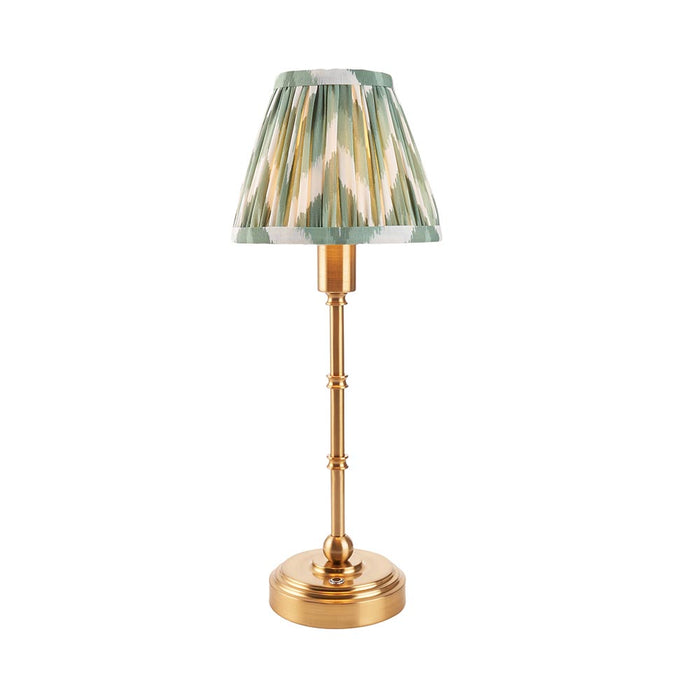 Burley Rechargeable And Zigzag 16cm Cotswold Green Shade Table Lamp In Brushed Aged Brass