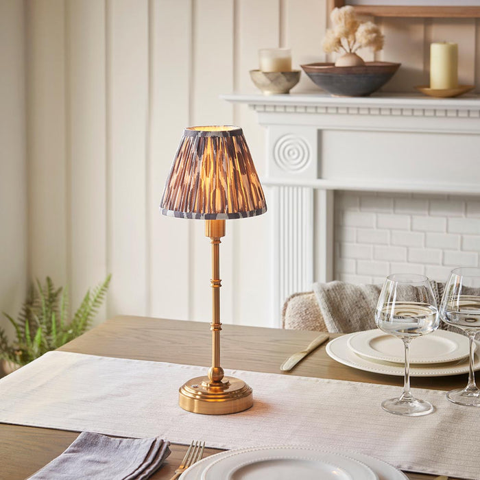 Burley Rechargeable And Ikat 16cm Pearl Grey Shade Table Lamp In Brushed Aged Brass