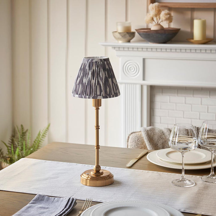 Burley Rechargeable And Ikat 16cm Pearl Grey Shade Table Lamp In Brushed Aged Brass