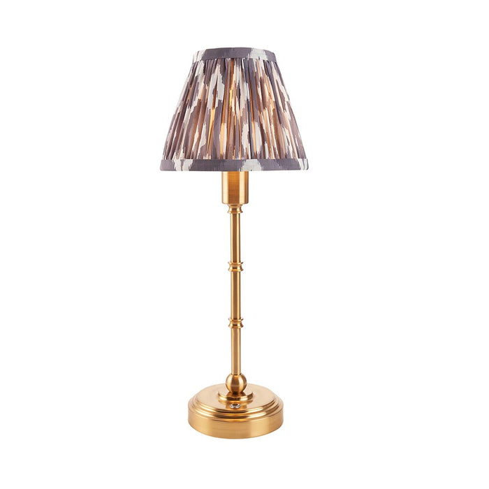 Burley Rechargeable And Ikat 16cm Pearl Grey Shade Table Lamp In Brushed Aged Brass