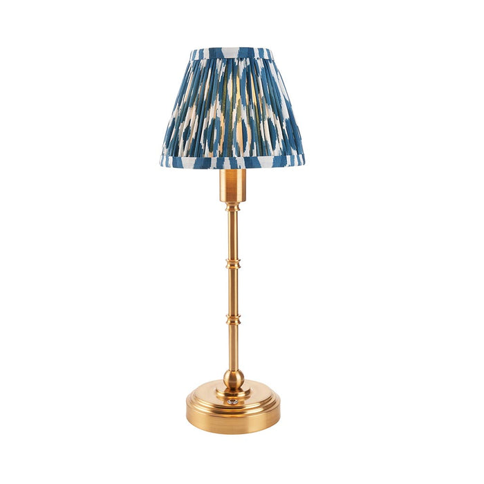 Burley Rechargeable And Ikat 16cm Marlin Blue Shade Table Lamp In Brushed Aged Brass