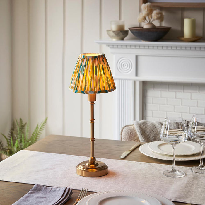 Burley Rechargeable And Ikat 16cm Yellow And Jade Shade Table Lamp In Brushed Aged Brass