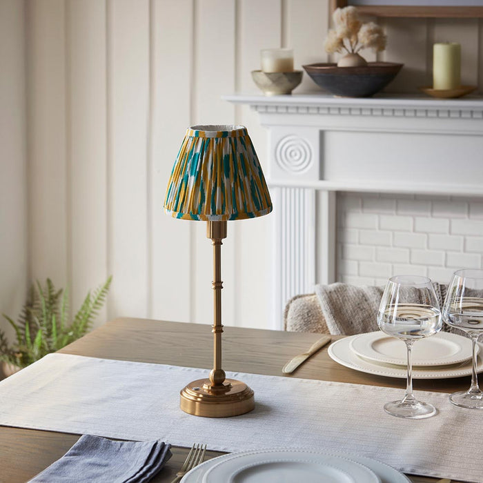 Burley Rechargeable And Ikat 16cm Yellow And Jade Shade Table Lamp In Brushed Aged Brass