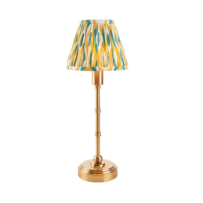 Burley Rechargeable And Ikat 16cm Yellow And Jade Shade Table Lamp In Brushed Aged Brass