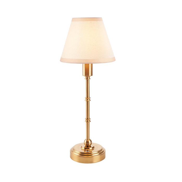 Burley Rechargeable And Ivy 16cm Vintage White Shade Table Lamp In Brushed Aged Brass