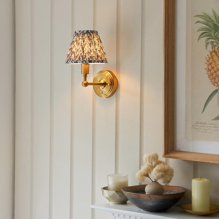 Burley Rechargeable And Leaf 16cm Pearl Grey Shade Wall Light In Brushed Aged Brass