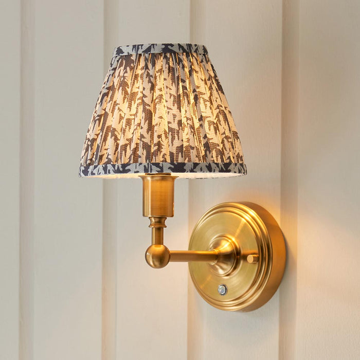 Burley Rechargeable And Leaf 16cm Pearl Grey Shade Wall Light In Brushed Aged Brass