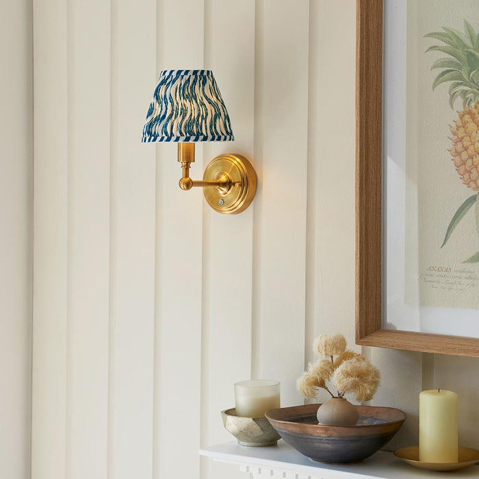 Burley Rechargeable And Ripple 16cm Marlin Blue Shade Wall Light In Brushed Aged Brass