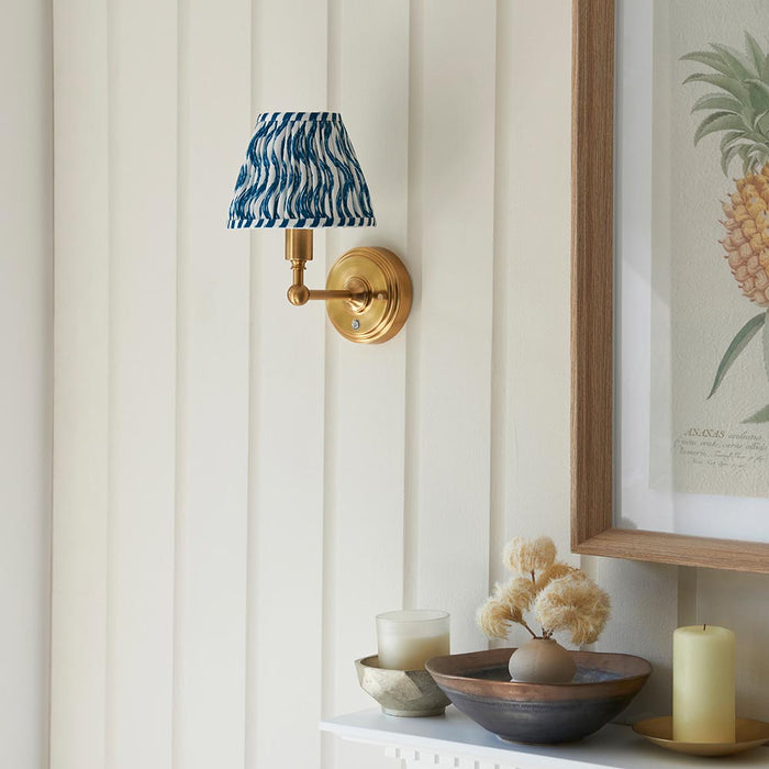 Burley Rechargeable And Ripple 16cm Marlin Blue Shade Wall Light In Brushed Aged Brass