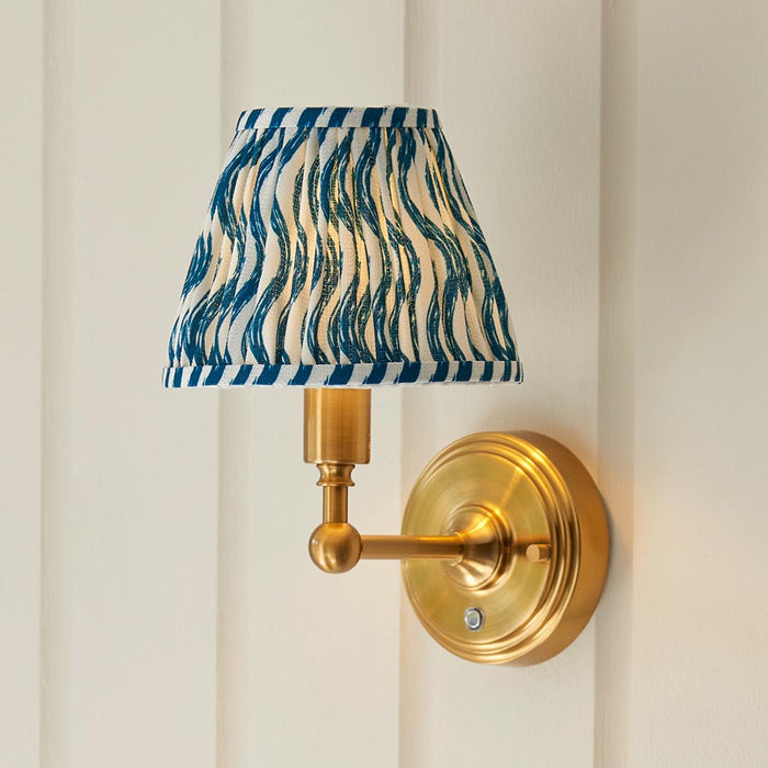 Burley Rechargeable And Ripple 16cm Marlin Blue Shade Wall Light In Brushed Aged Brass