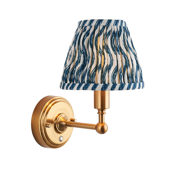 Burley Rechargeable And Ripple 16cm Marlin Blue Shade Wall Light In Brushed Aged Brass