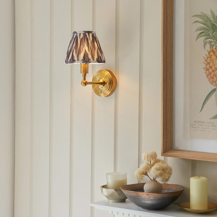 Burley Rechargeable And Zigzag 16cm Pearl Grey Shade Wall Light In Brushed Aged Brass