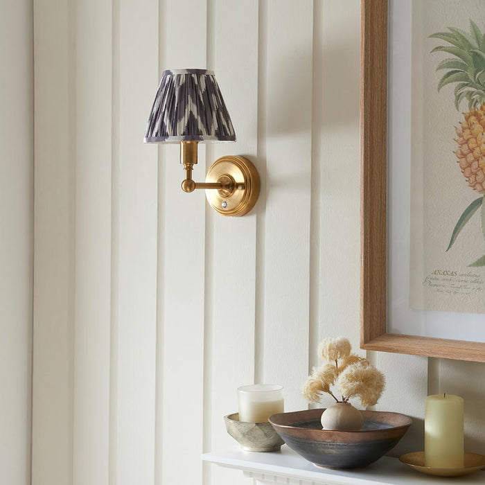 Burley Rechargeable And Zigzag 16cm Pearl Grey Shade Wall Light In Brushed Aged Brass