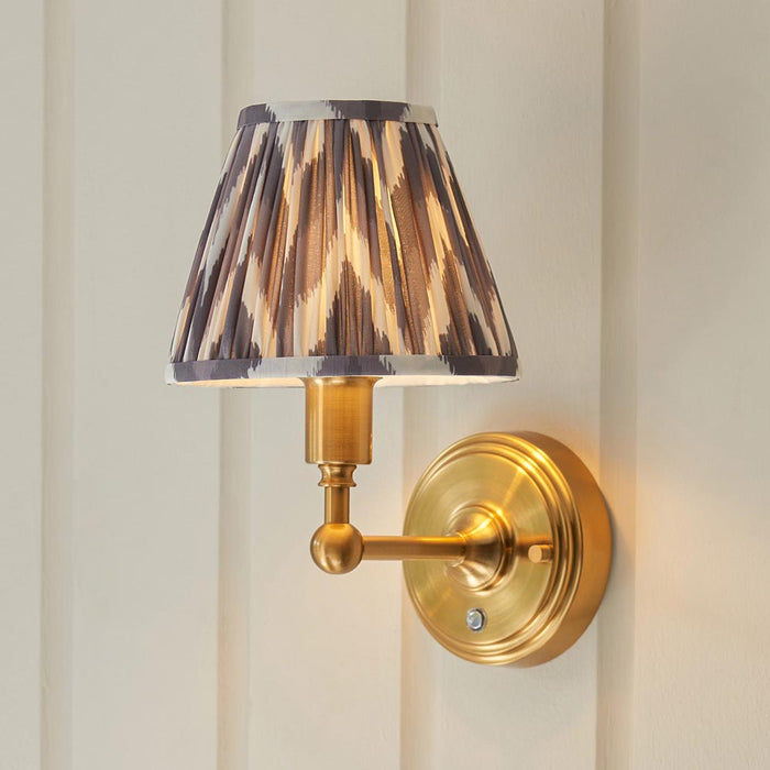 Burley Rechargeable And Zigzag 16cm Pearl Grey Shade Wall Light In Brushed Aged Brass