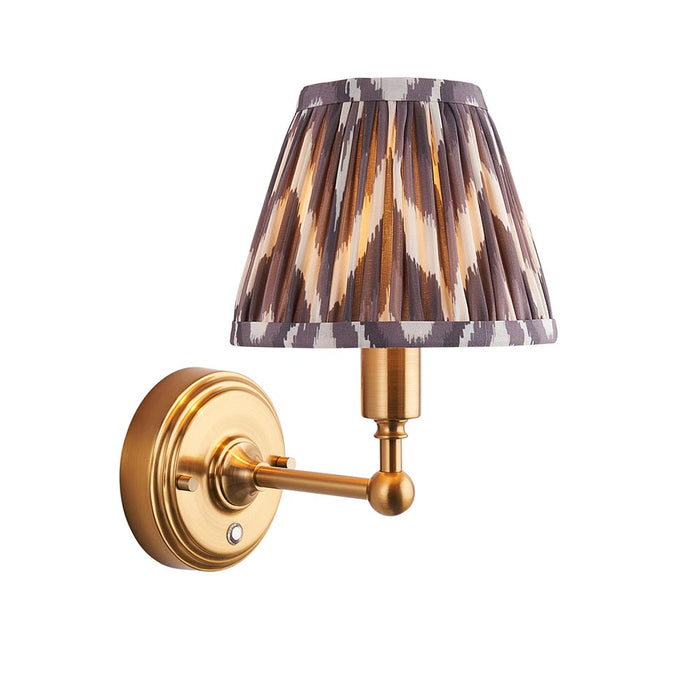 Burley Rechargeable And Zigzag 16cm Pearl Grey Shade Wall Light In Brushed Aged Brass