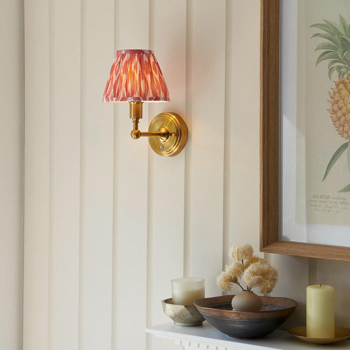 Burley Rechargeable And Ikat 16cm Coral Pink Shade Wall Light In Brushed Aged Brass