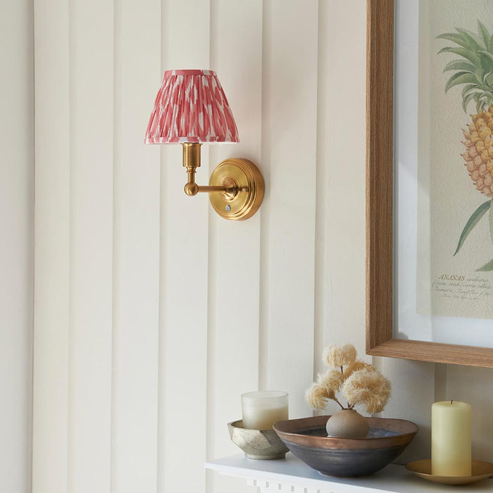 Burley Rechargeable And Ikat 16cm Coral Pink Shade Wall Light In Brushed Aged Brass