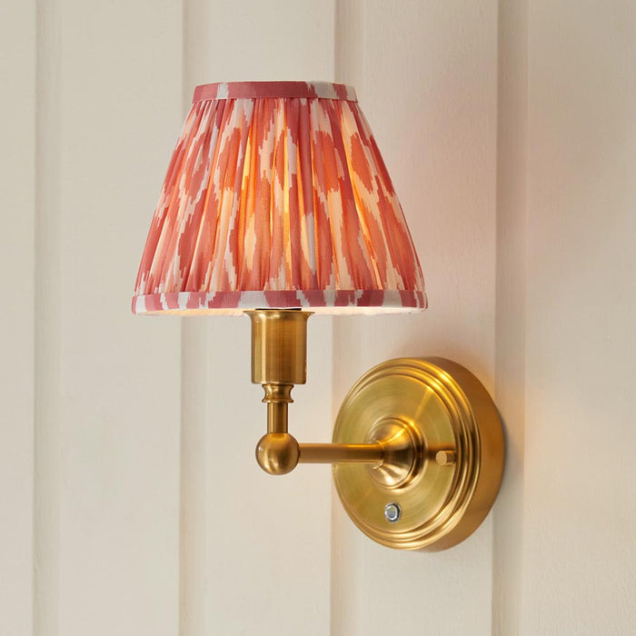 Burley Rechargeable And Ikat 16cm Coral Pink Shade Wall Light In Brushed Aged Brass