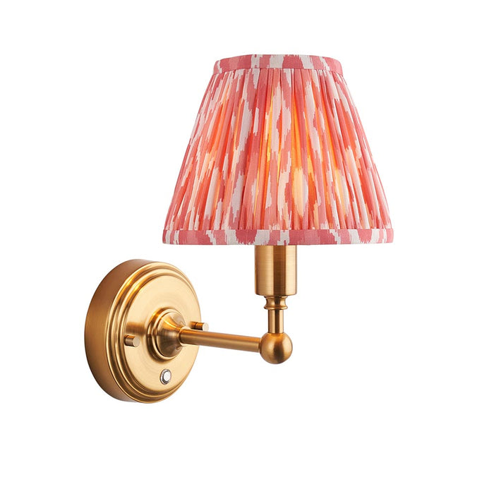 Burley Rechargeable And Ikat 16cm Coral Pink Shade Wall Light In Brushed Aged Brass