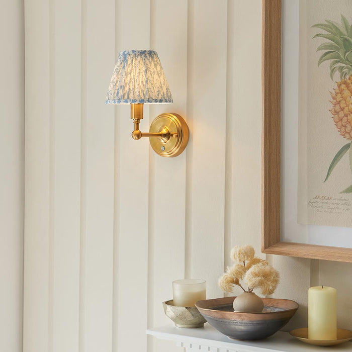 Burley Rechargeable And Leaf 16cm Shell Bay Blue Shade Wall Light In Brushed Aged Brass