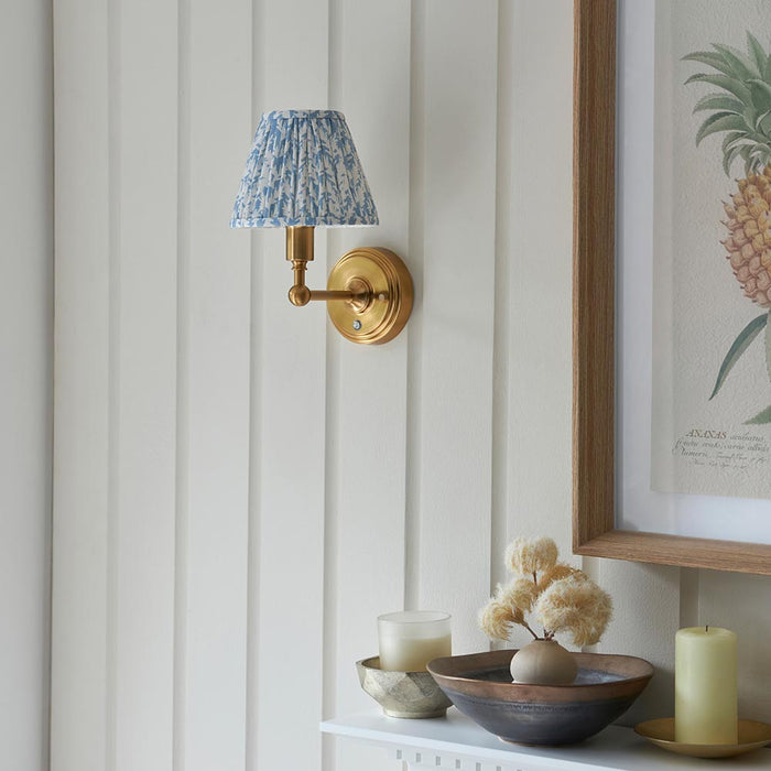 Burley Rechargeable And Leaf 16cm Shell Bay Blue Shade Wall Light In Brushed Aged Brass