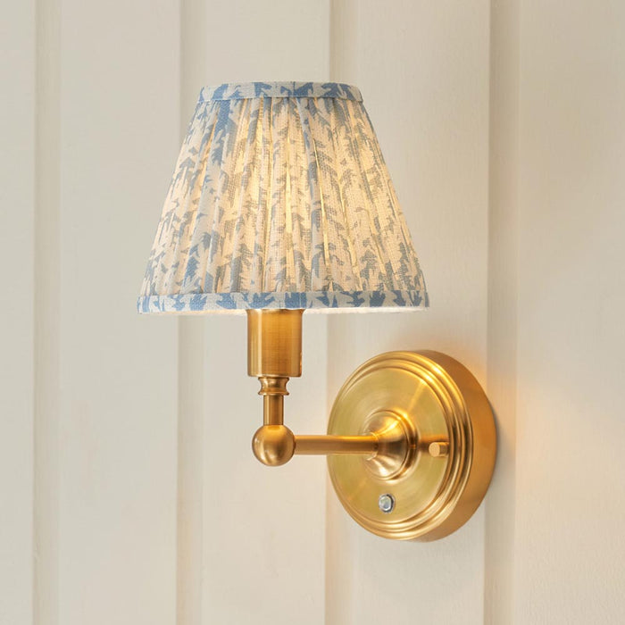 Burley Rechargeable And Leaf 16cm Shell Bay Blue Shade Wall Light In Brushed Aged Brass