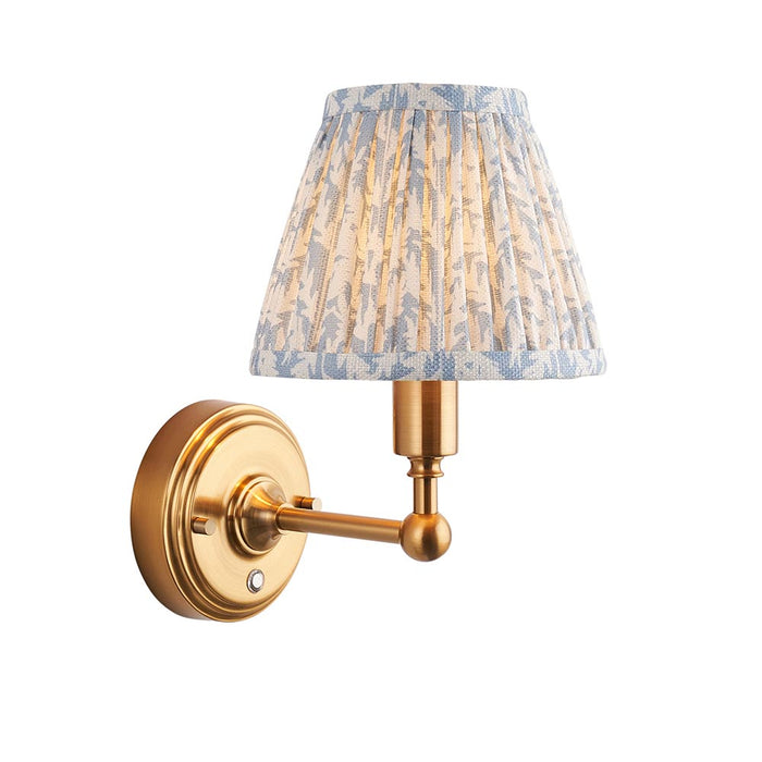 Burley Rechargeable And Leaf 16cm Shell Bay Blue Shade Wall Light In Brushed Aged Brass