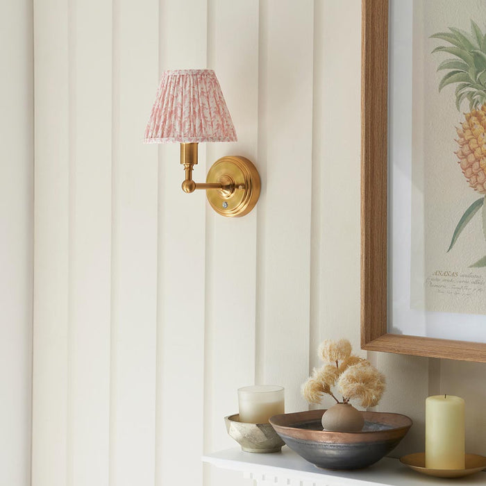 Burley Rechargeable And Leaf 16cm Peachy Keen Shade Wall Light In Brushed Aged Brass