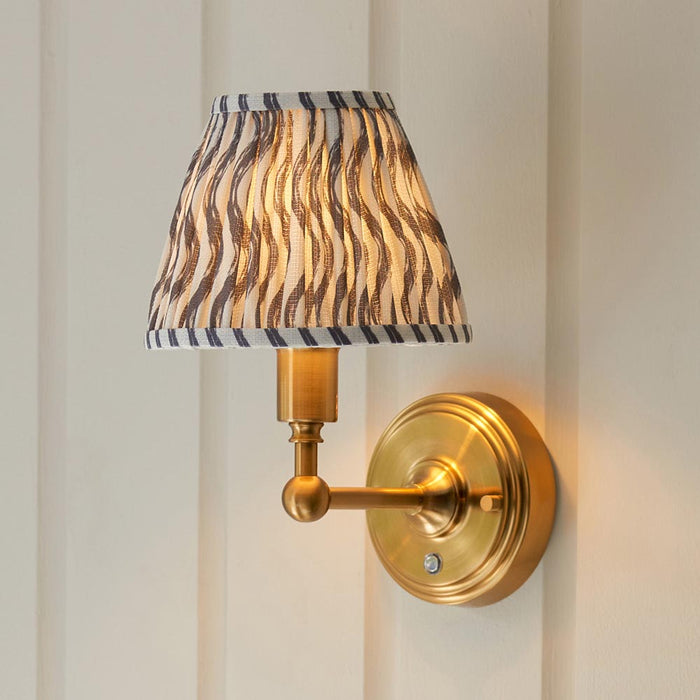 Burley Rechargeable And Ripple 16cm Pearl Grey Shade Wall Light In Brushed Aged Brass