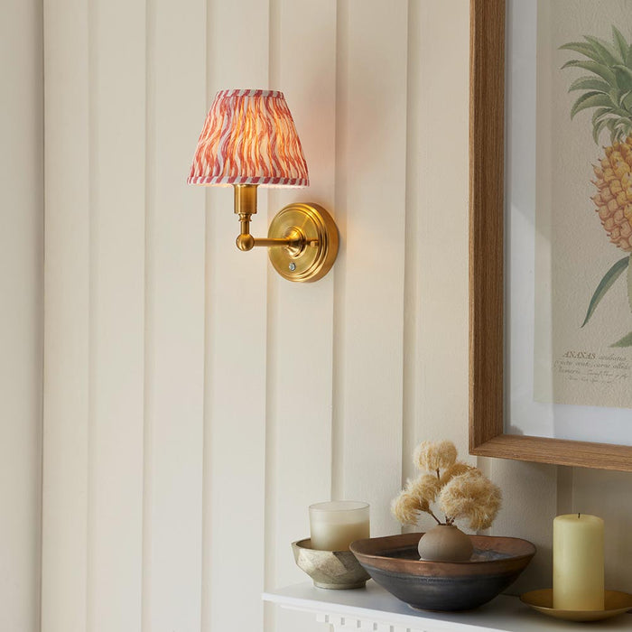 Burley Rechargeable And Ripple 16cm Coral Pink Shade Wall Light In Brushed Aged Brass