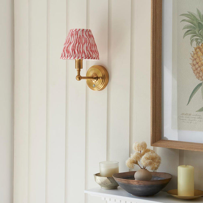 Burley Rechargeable And Ripple 16cm Coral Pink Shade Wall Light In Brushed Aged Brass