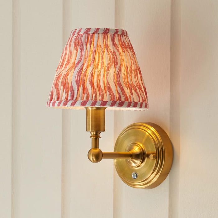 Burley Rechargeable And Ripple 16cm Coral Pink Shade Wall Light In Brushed Aged Brass