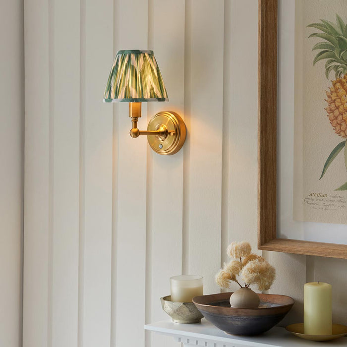 Burley Rechargeable And Zigzag 16cm Cotswold Green Shade Wall Light In Brushed Aged Brass