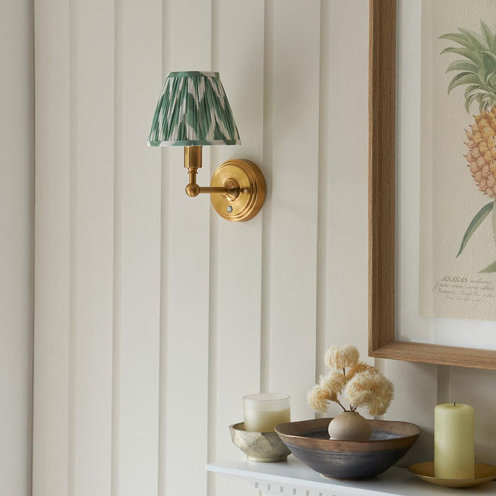 Burley Rechargeable And Zigzag 16cm Cotswold Green Shade Wall Light In Brushed Aged Brass